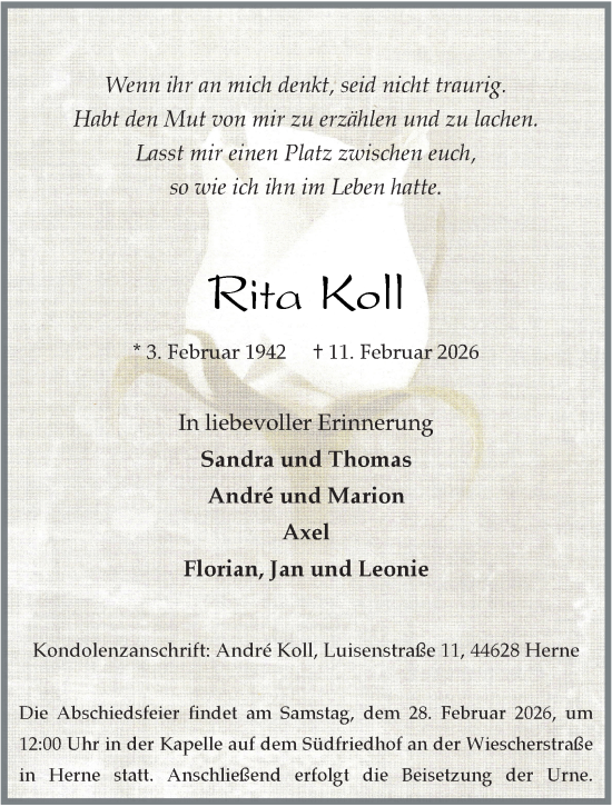 Traueranzeige von Rita Koll von Tageszeitung
