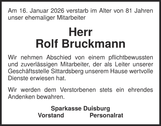 Traueranzeige von Rolf Bruckmann von Tageszeitung