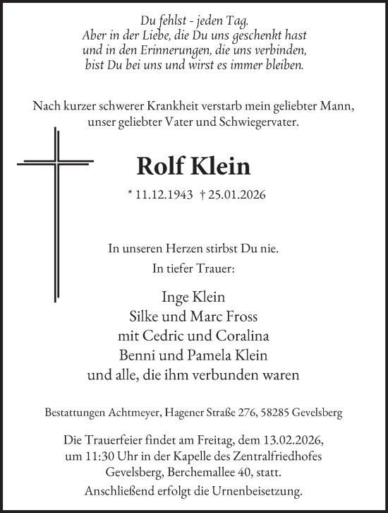 Traueranzeige von Rolf Klein von Tageszeitung