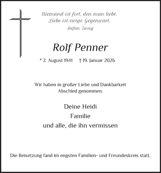 Traueranzeige von Rolf Penner von Tageszeitung