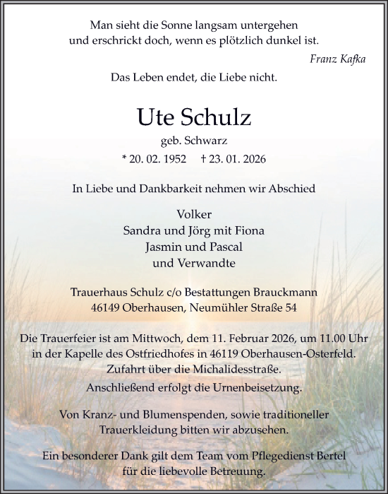 Traueranzeige von Ute Schulz von Tageszeitung