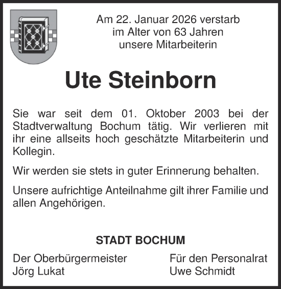 Traueranzeige von Ute Steinborn von Tageszeitung