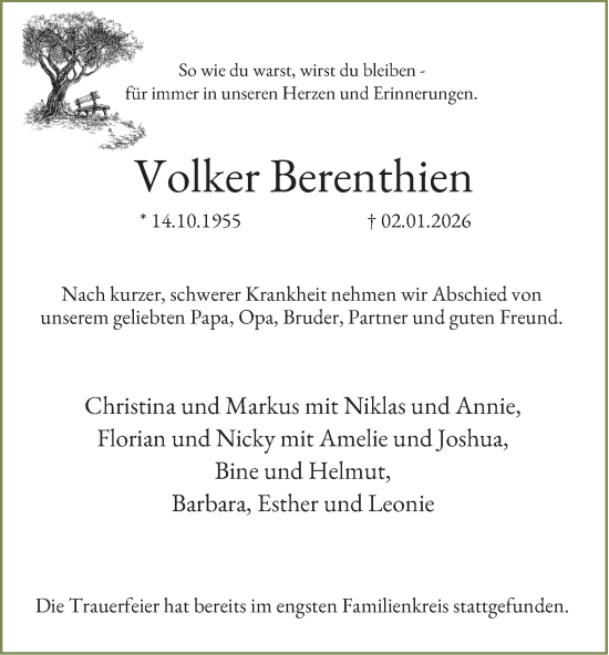 Traueranzeige von Volker Berenthien von Tageszeitung