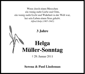 Traueranzeige von Helga Müller-Sonntag von Tageszeitung