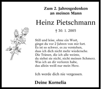 Traueranzeige von Heinz Pietschmann von Tageszeitung