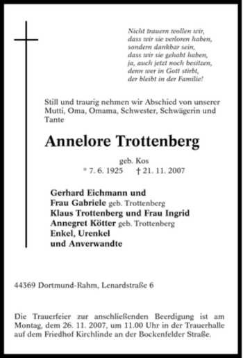 Traueranzeige von Annelore Trottenberg von Tageszeitung