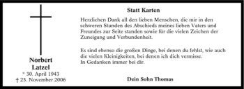 Traueranzeige von Norbert Latzel von Tageszeitung