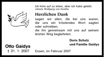 Traueranzeige von Otto Gaidys von Tageszeitung