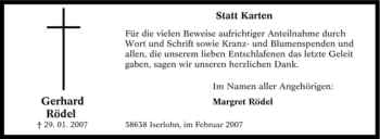 Traueranzeige von Gerhard Rödel von Tageszeitung