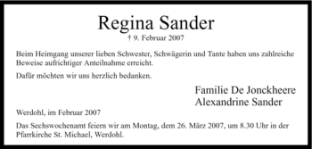Traueranzeige von Regina Sander von Tageszeitung