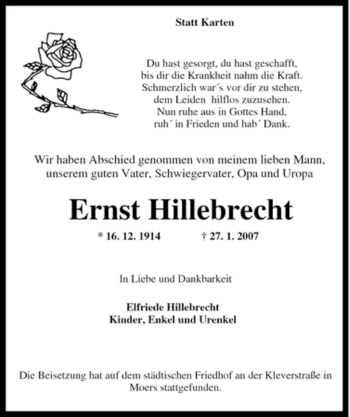 Traueranzeige von Ernst Hillebrecht von Tageszeitung