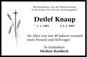 Traueranzeige von Detlef Knaup von Tageszeitung