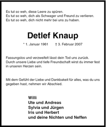 Traueranzeige von Detlef Knaup von Tageszeitung