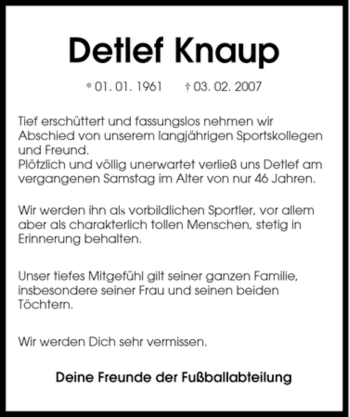 Traueranzeige von Detlef Knaup von Tageszeitung
