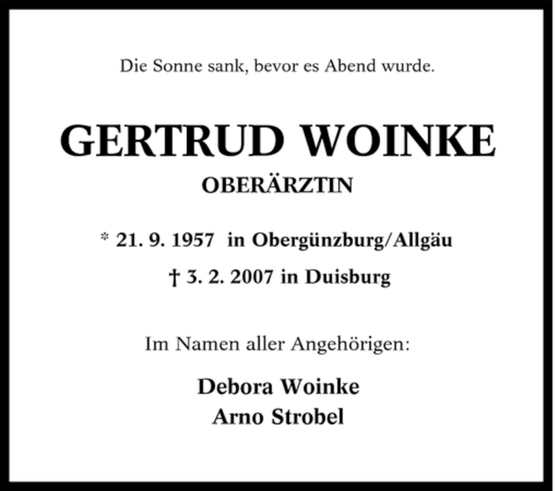  Traueranzeige für Gertrud Woinke vom 10.02.2007 aus Tageszeitung