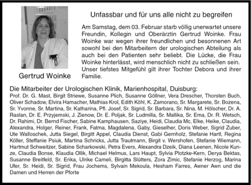  Traueranzeige für Gertrud Woinke vom 10.02.2007 aus Tageszeitung