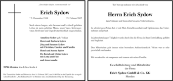 Traueranzeige von Erich Sydow von Tageszeitung