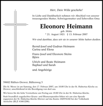 Traueranzeige von Eleonore Heimann von Tageszeitung