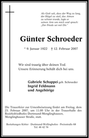 Traueranzeige von Günter Schroeder von Tageszeitung