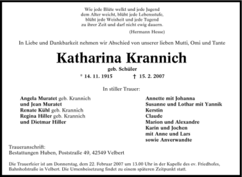 Traueranzeige von Katharina Krannich von Tageszeitung