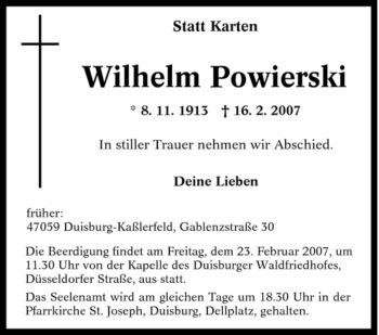 Traueranzeige von Wilhelm Powierski von Tageszeitung