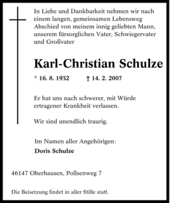 Traueranzeige von Karl-Christian Schulze von Tageszeitung