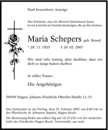 Traueranzeige von Marian Schepers von Tageszeitung