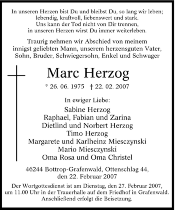 Traueranzeige von Marc Herzog von Tageszeitung