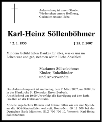 Traueranzeige von Karl-Heinz Söllenböhmer von Tageszeitung