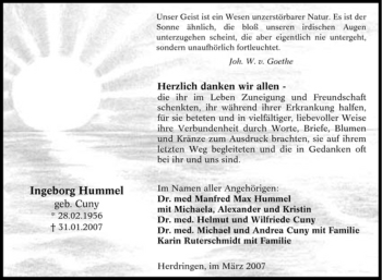 Traueranzeige von Ingeborg Hummel von Tageszeitung