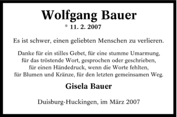Traueranzeige von Wolfgang Bauer von Tageszeitung