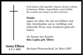 Traueranzeige von Anna Elbers von Tageszeitung