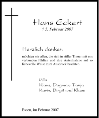 Traueranzeige von Hans Eckert von Tageszeitung