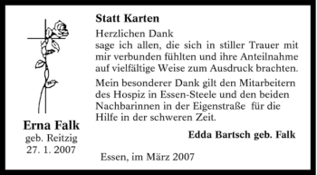 Traueranzeige von Erna Falk von Tageszeitung