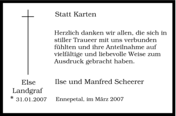 Traueranzeige von Else Landgraf von Tageszeitung