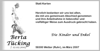 Traueranzeige von Berta Tücking von Tageszeitung