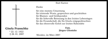 Traueranzeige von Gisela Pranschke von Tageszeitung