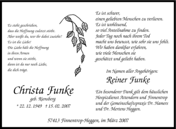 Traueranzeige von Christa Funke von Tageszeitung