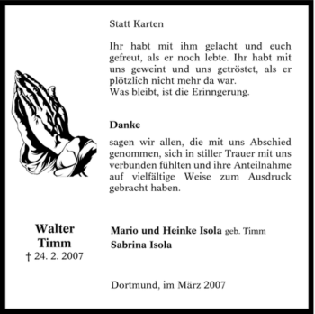 Traueranzeige von Walter Timm von Tageszeitung