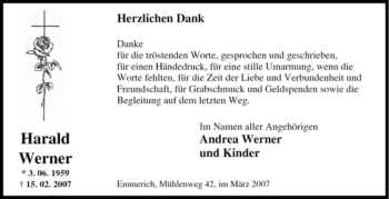 Traueranzeige von Harald Werner von Tageszeitung