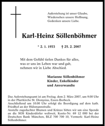 Traueranzeige von Karl-Heinz Söllenböhmer von Tageszeitung