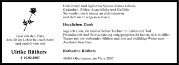 Traueranzeige von Ulrike Rüthers von Tageszeitung