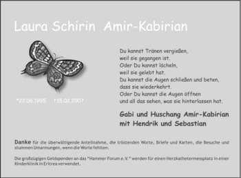 Traueranzeige von Laura Schirin Amir-Kabirian von Tageszeitung
