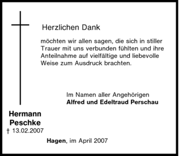 Traueranzeige von Hermann Peschke von Tageszeitung