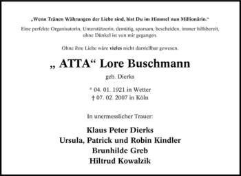 Traueranzeige von Lore Buschmann von Tageszeitung