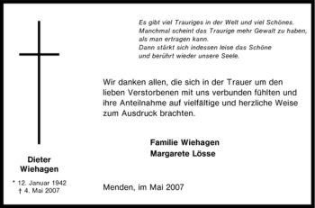 Traueranzeige von Dieter Wiehagen von Tageszeitung