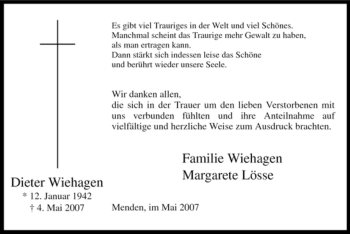Traueranzeige von Dieter Wiehagen von Tageszeitung
