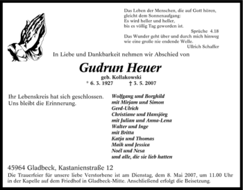 Traueranzeige von Gudrun Heuer von Tageszeitung
