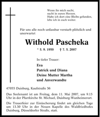 Traueranzeige von Withold Pascheka von Tageszeitung