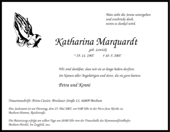 Traueranzeige von Katharina Marquardt von Tageszeitung